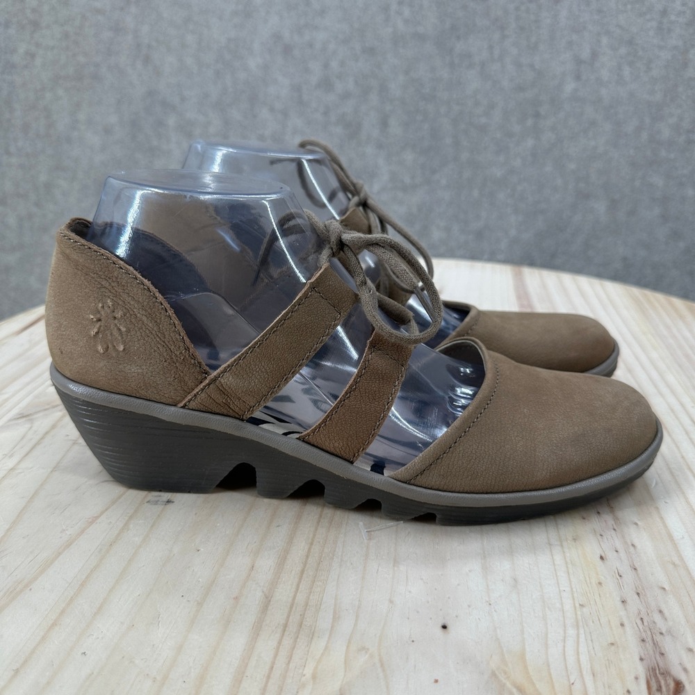 Fly London Poma Wedge Lace Up Sandals 9-9.5 Brown Leather Caged - Picture 4 of 11